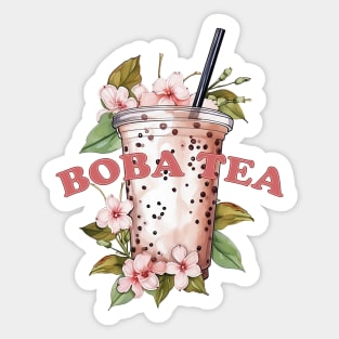 BOBA TEA - Bubble tea - flowers and boba Sticker